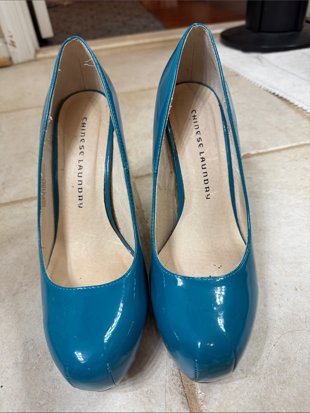 Chinese Laundry Teal Patent Round-Toe Heels